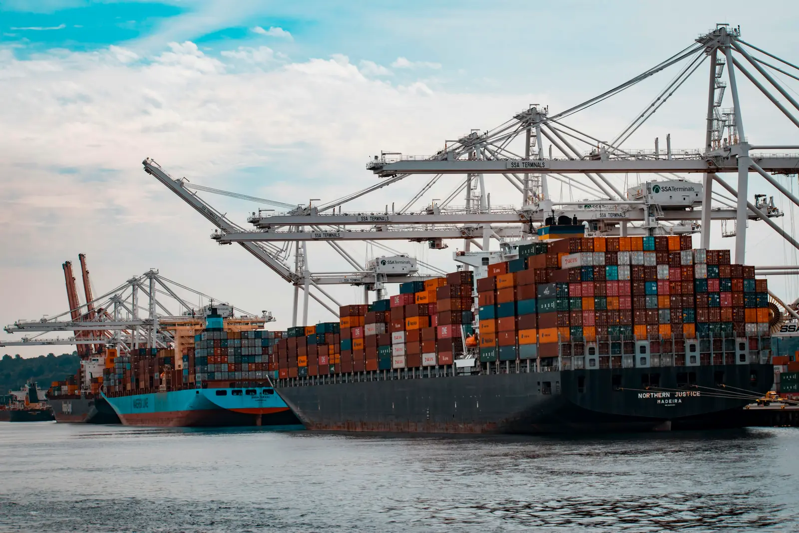 Cargo ships docked at a port